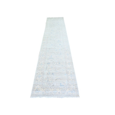 2'8" x 12'2" New Hand Knotted Grey Wool Runner Oriental Rug - MOA10274778