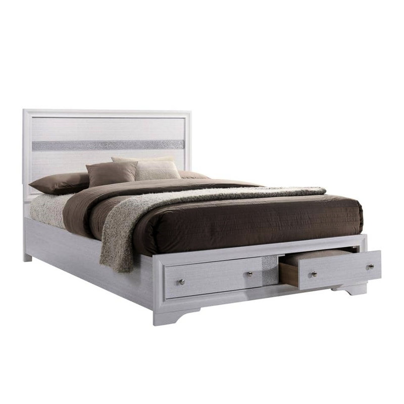 Lit très grand lit contemporain avec tête de lit à panneau blanc et commode avec tiroirs de rangement Modern, Très grand lit