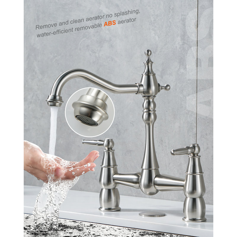 Robinet de lavabo central Bridge pour évier, robinet d'évier de cuisine 2 trous en laiton, Nickel brossé