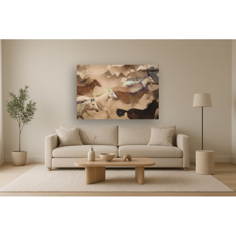 Art mural en verre trempé sans cadre Wild Horses in Motion - 40 po x 60 po