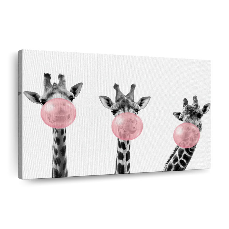 «Three Bubble Gum Giraffes», reproduction sur toile, H 24 po x l 36 po x P 1,25 po