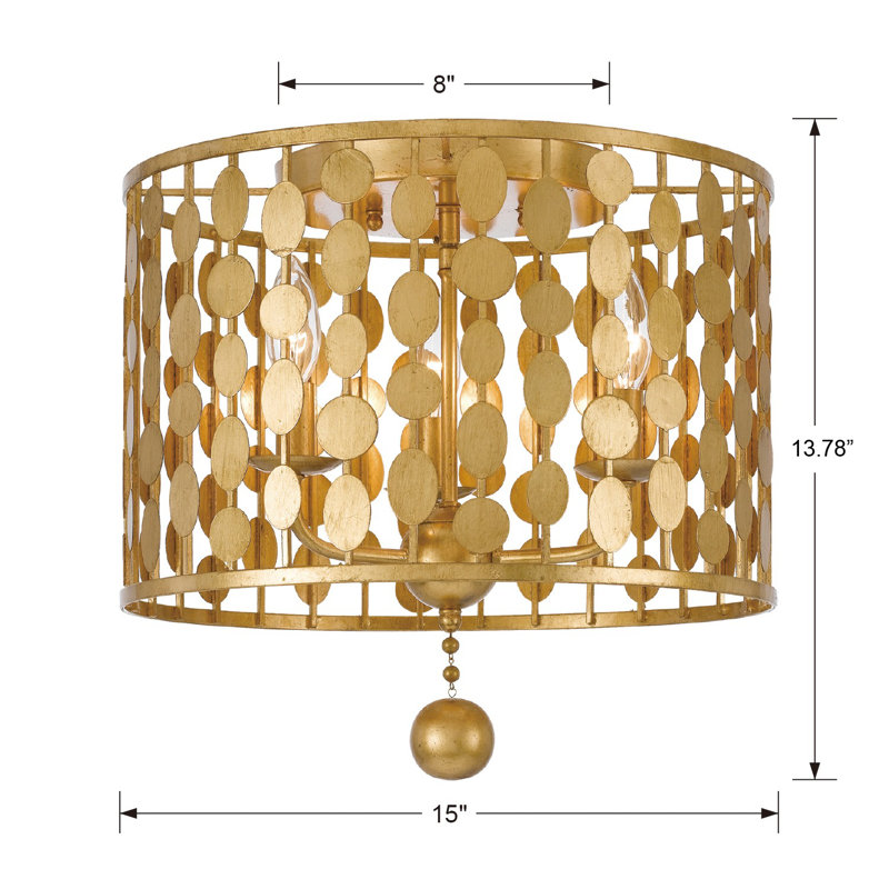 Plafonnier encastré 3 lumières 15 po Dufren, Or antique