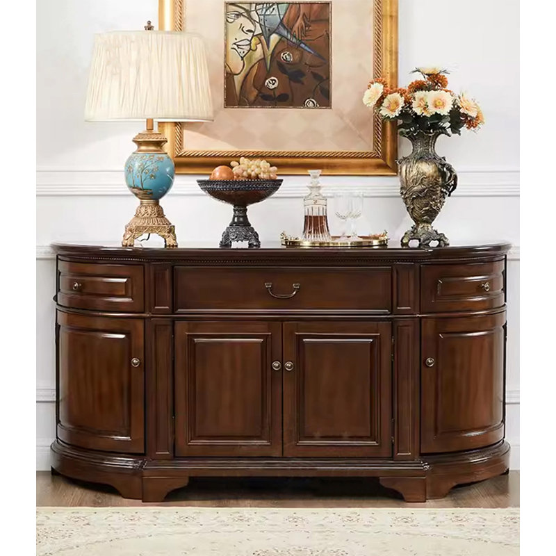 Buffet courbé en bois massif de style rétro, 33.9" H x 59.1" W x 18.9" D