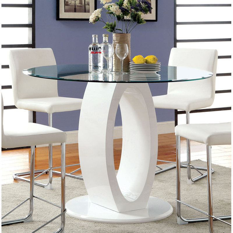 Balwinder Round Glass Top Dining Table, White