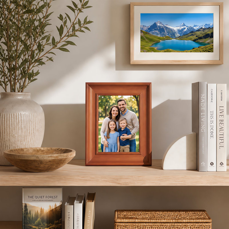 Cadre photo en bois massif avec vitre, brun cerisier, disponible en formats 4x4, 4x5,9 et 5x6,9, L 7,4 po x P 1 po x H 9,3 po