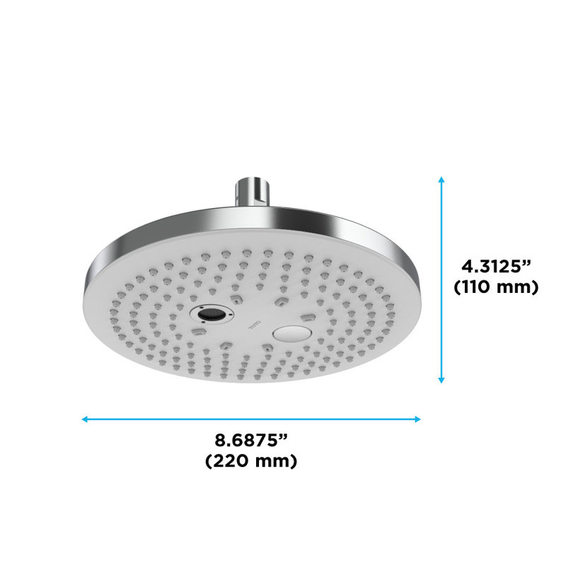 TOTO® G Series 2.5 GPM Two Spray Function 8.5 inch Round Showerhead with COMFORT WAVE and WARM SPA, Polished Chrome, 2