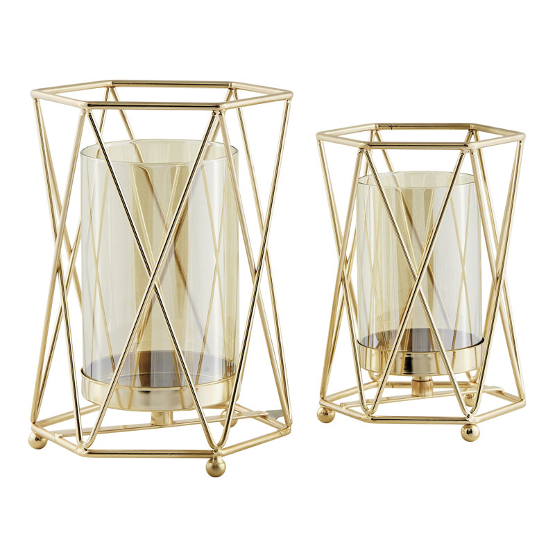 Prism Warm Gold Hurricane Candle Holders (Set of 2)
