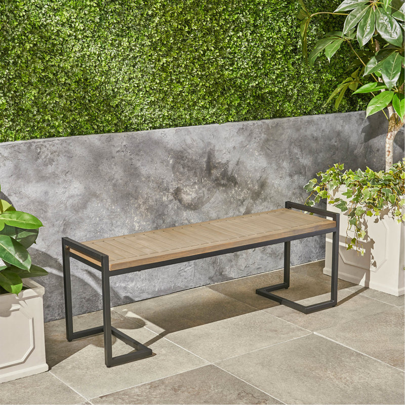 Banc de patio en bois et métal, Gray/Black