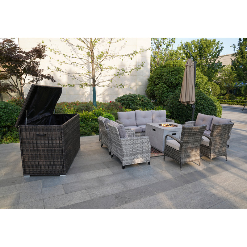 Wicker 9 - Person Patio Conversation Set with Cushions