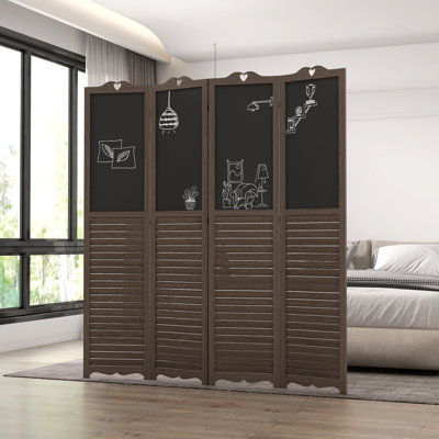 4 clôtures d'intimité, hauteur 67 po, brun noyer avec tableau noir pour écran de chambre pliable, 4, 5,5 pi