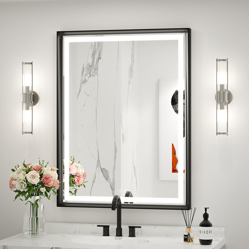 LED Bathroom Vanity Mirror with Matte Black Framed, Anti-Fog Dimmable Brightness & Memory Function, 32" x 24"