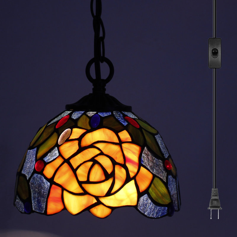 Petite lampe suspendue Tiffany en verre coloré de style rose jaune mauve