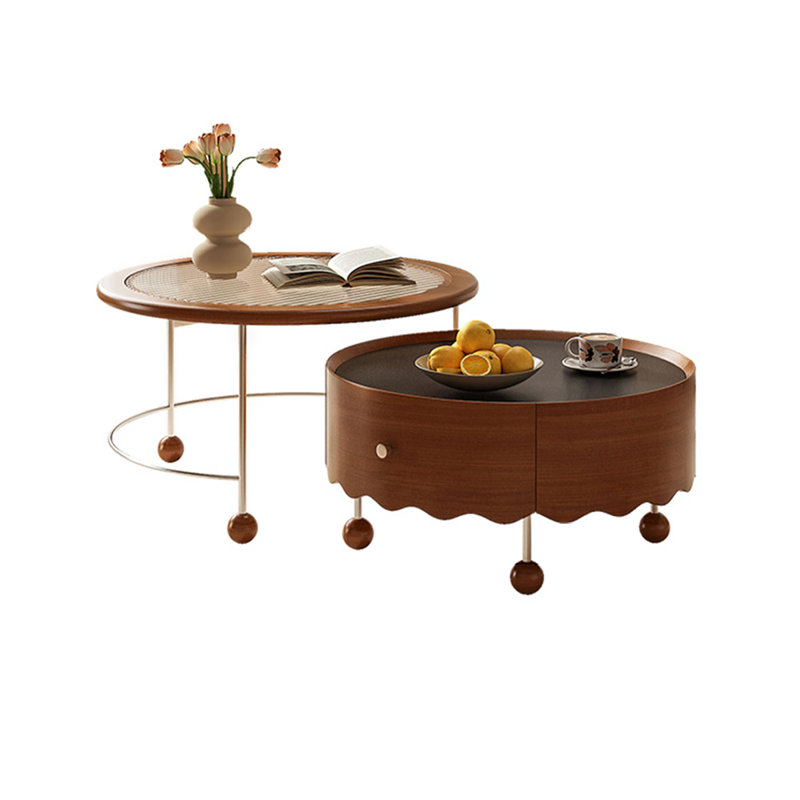 25.59"Retro Solid Wood Coffee Table Set