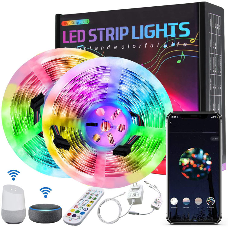 32.8FT Smart Wi-Fi RGB Strip Lights with Remote APP Control Cuttable