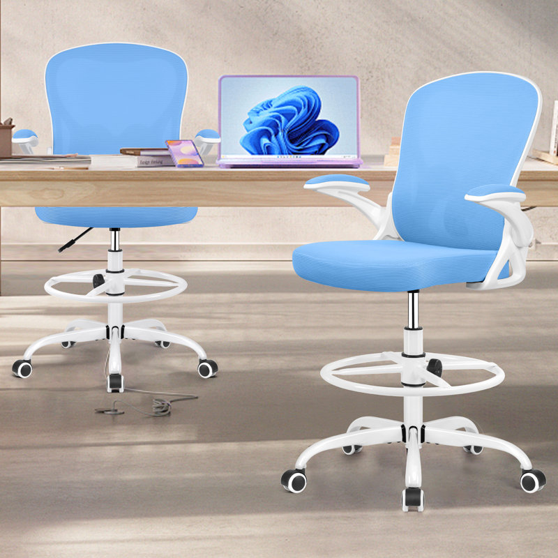 Kyanna Ergonomic Mesh Drafting Chair, Blue, White