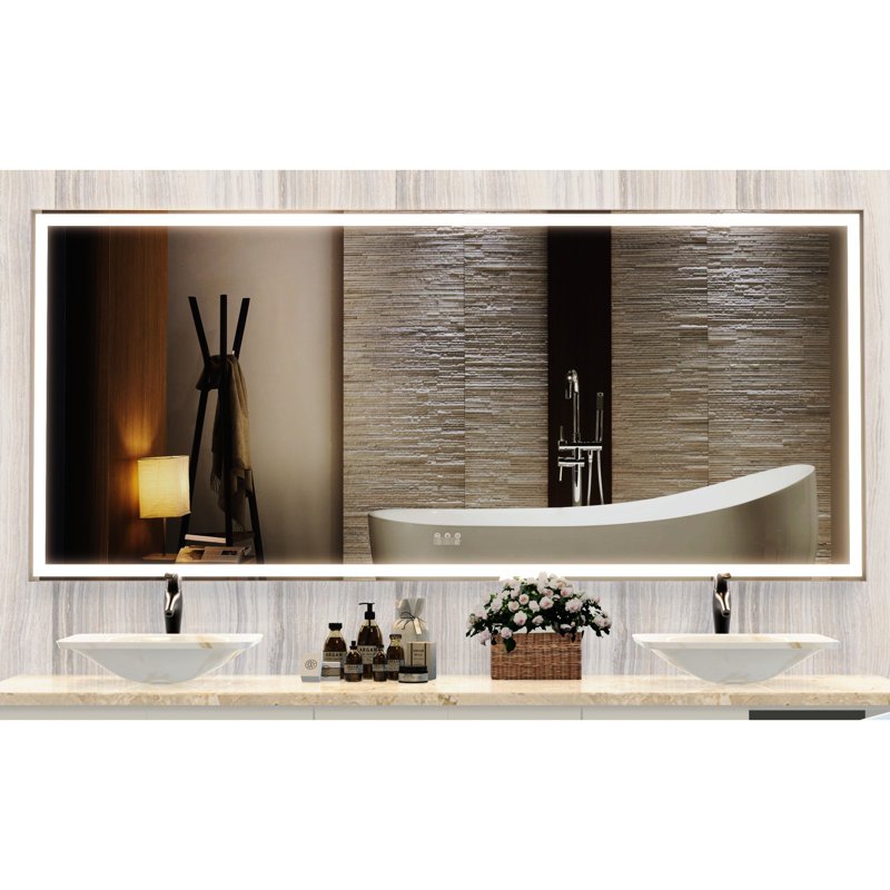 72x32 Inch Led Wall Mirror With Lights, 3 Color Modes, Waterproof, Aluminum Frame, For Bedroom Bathroom Living Room, Silver Large Full Length Mounted,