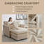 Fauteuil d'appoint rembourré en chenille beige avec repose-pieds et coussin