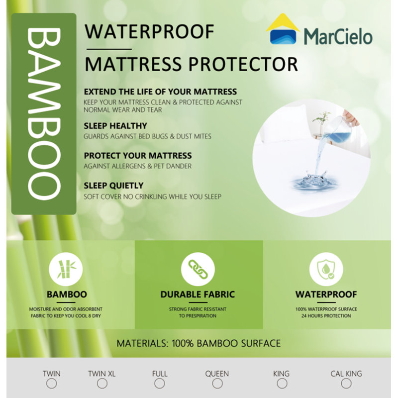 Queen Size White Bamboo Waterproof Mattress Protector