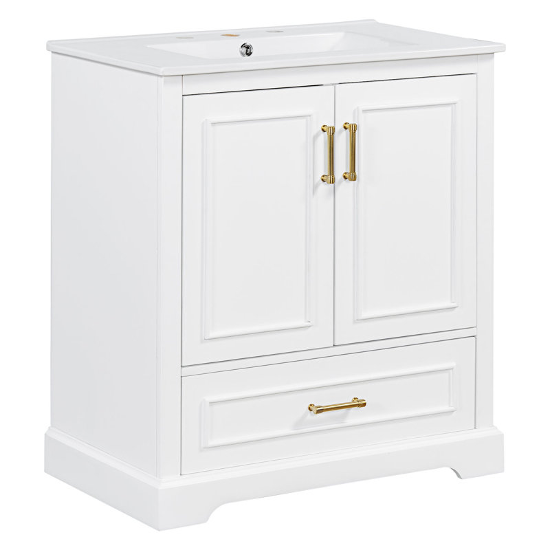 Meuble-lavabo autoportant avec lavabo et rangement, Blanc