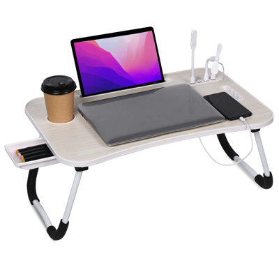 Laptop Bed Desk, Portable Foldable Laptop Table With Usb Charging Port, Pad & Cup Holde, Storage Drawer