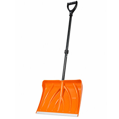 Snow Shovel, 18" Large Blade, D-Ring Steel Handle & Aluminum Strip, Orange