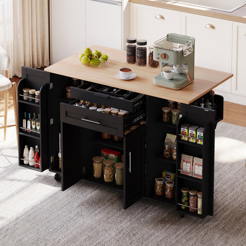 92 cm W Kitchen Island with Top, Black