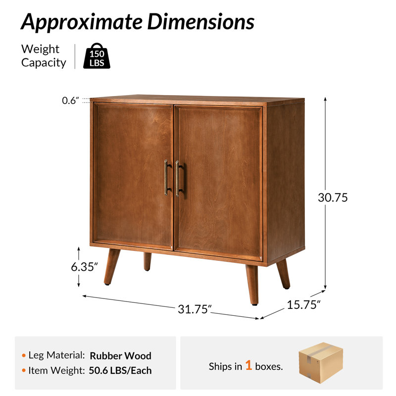 Anita 32'' W Mid-Century Modern 2-Door  Solid Wood Accent Cabinet with Adjustable Shelves and Cable Management, Brown