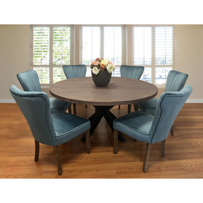 Aryhanna 7 - Piece Dining Set with Mango Wood Dining Table and 6 Cleo Velvet Chairs