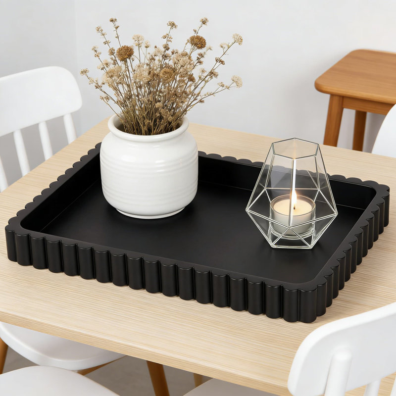 Modern Concrete Decorative Tray For Coffee Table Centerpiece, Handcrafted Rectangular Serving Tray With Fluted Design For Home Decor, Ottoman, And Living Room