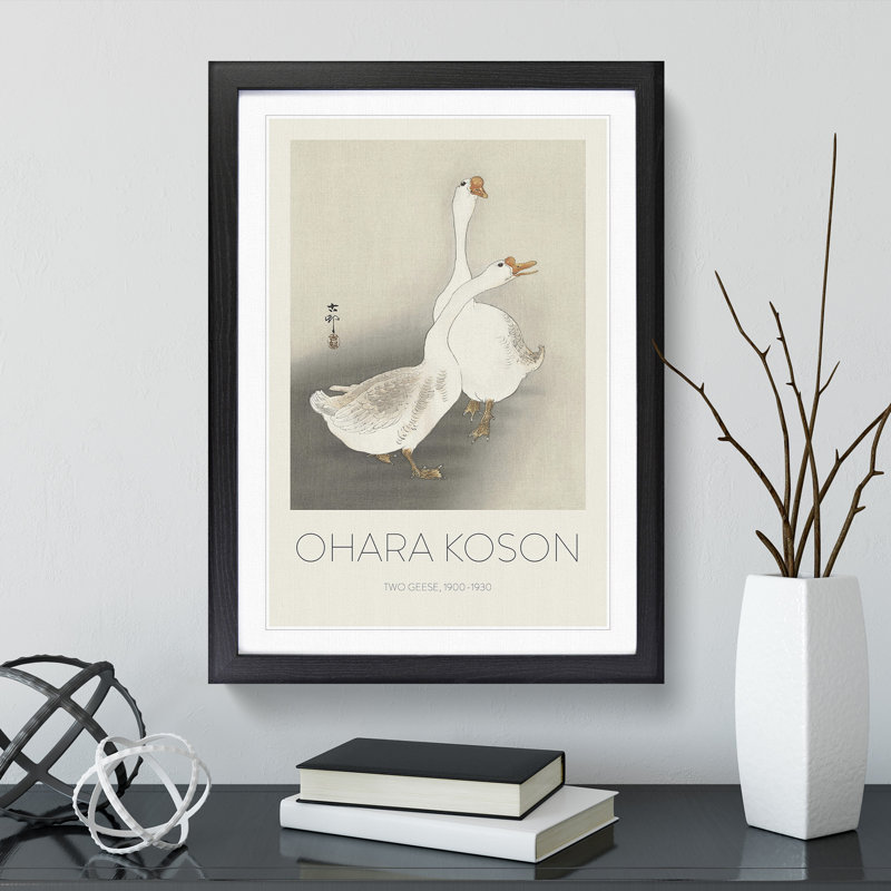 Two Geese by Ohara Koson - Picture Frame Painting, 65cm H x 48cm W x 2cm D, Black Framed