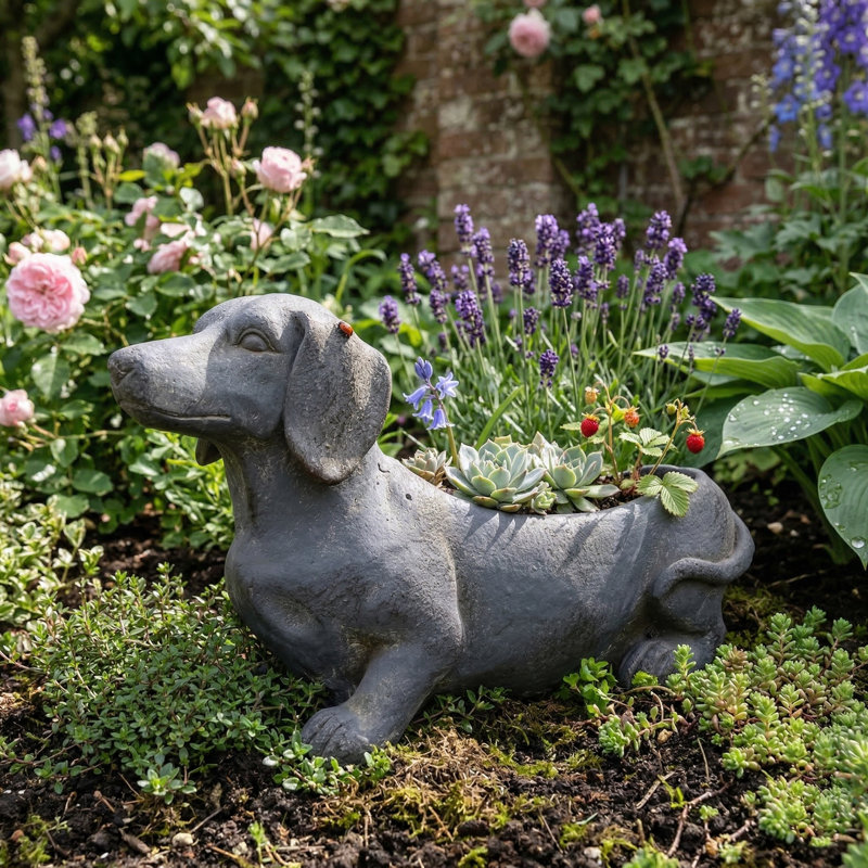 Zahara SAUSAGE DOG Planter 30cm Blue Iron Effect