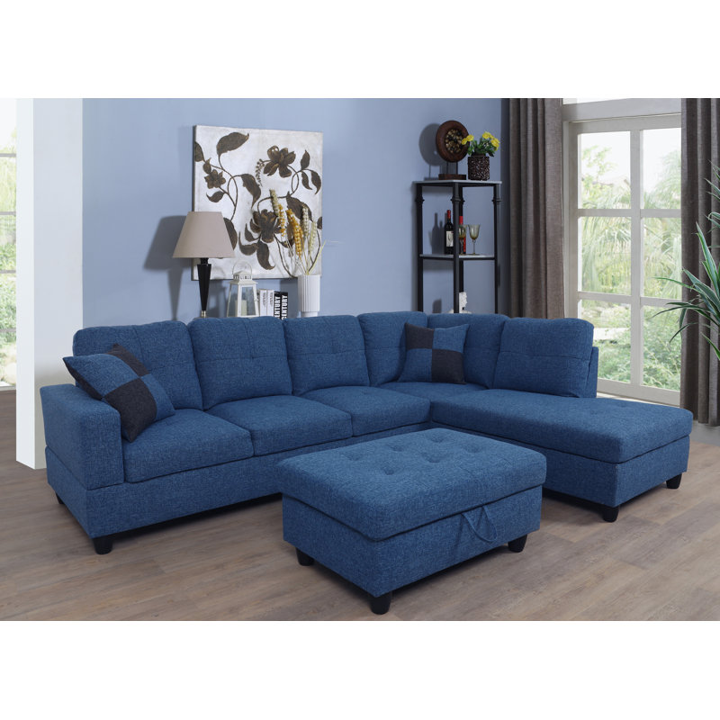 Balk Upholstered L-Shaped Sectional Right Hand Facing, Right Hand Facing, Deep Blue Linen