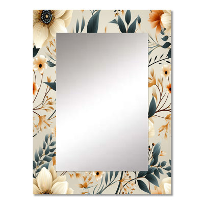Wheless Beige Rustic Floral Country Charm Bouquet - Floral Decorative Wall Mirror, Cottage Mirror, Printed Metal Art