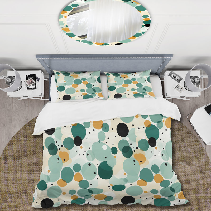 Literie à pois Zen Serenity, Housse de couette pour grand lit et 2 taies décor