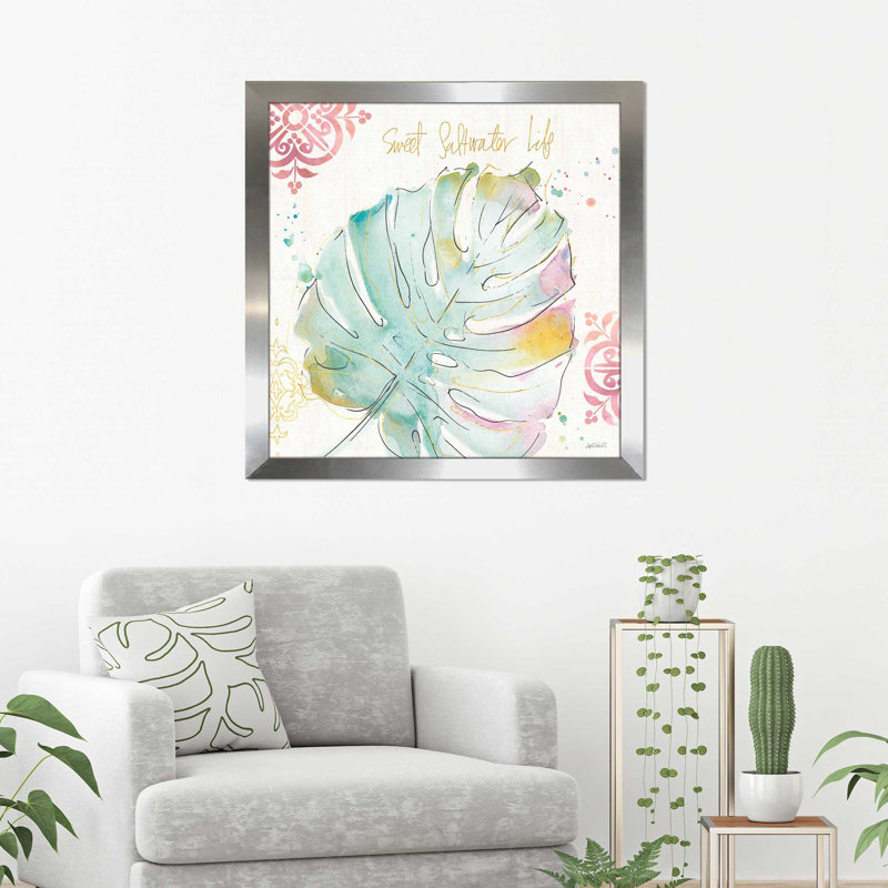 « palm passion iv », reproduction de peinture à l’aquarelle, H 39,5 po x l 39,5 po x P 2 po, Cadre flottant argent