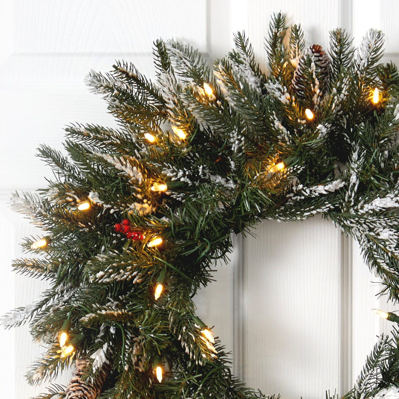 Christmas Wreath with Clear LED Lights and Pinecones