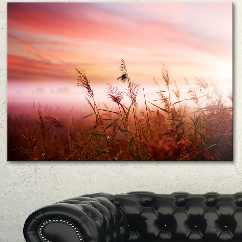 Foggy Landscape Red Canvas Print with Wood Frame
