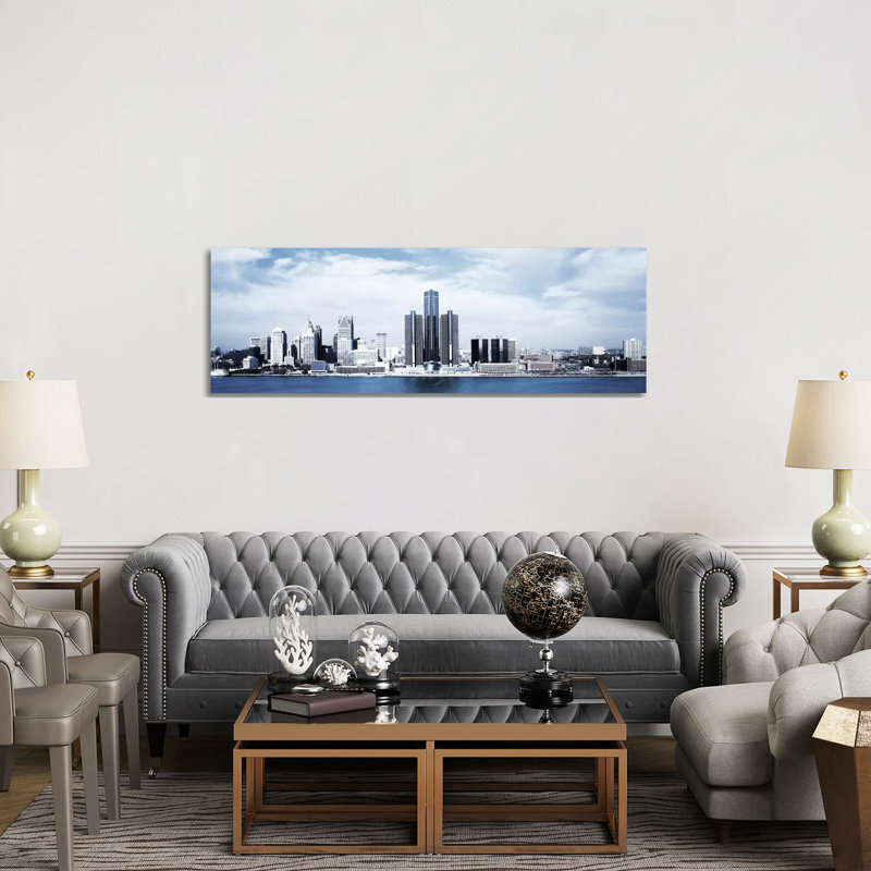 Detroit Skyline Cityscape - Wrapped Canvas Panoramic Print, 152.4 cm H x 50.8 cm W x 1.91 cm D