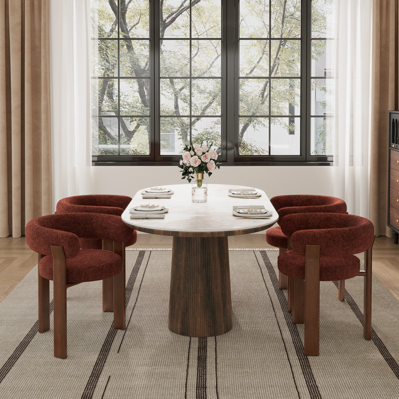 Ensemble table et chaises de salle à manger Adwin pour 4 personnes avec fauteuils rembourrés Teddy, Rouge