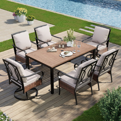 Ensemble repas rectangulaire pour 6 personnes avec coussins