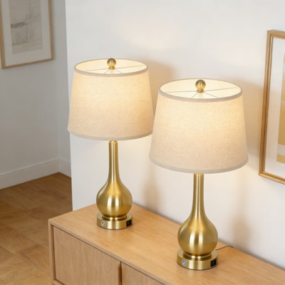 Lampe de table à contrôle tactile avec ports de charge USB, lampe de table de chevet à intensité variable à 3 voies pour la chambre à coucher et le salon, comprend des ampoules à DEL (ensemble de 2)