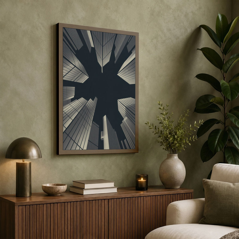 Towers Converging Industrial 1 Piece Wrapped Canvas Wall Art, 18x12 - 45.7 x 30.5 cm, Teal Border