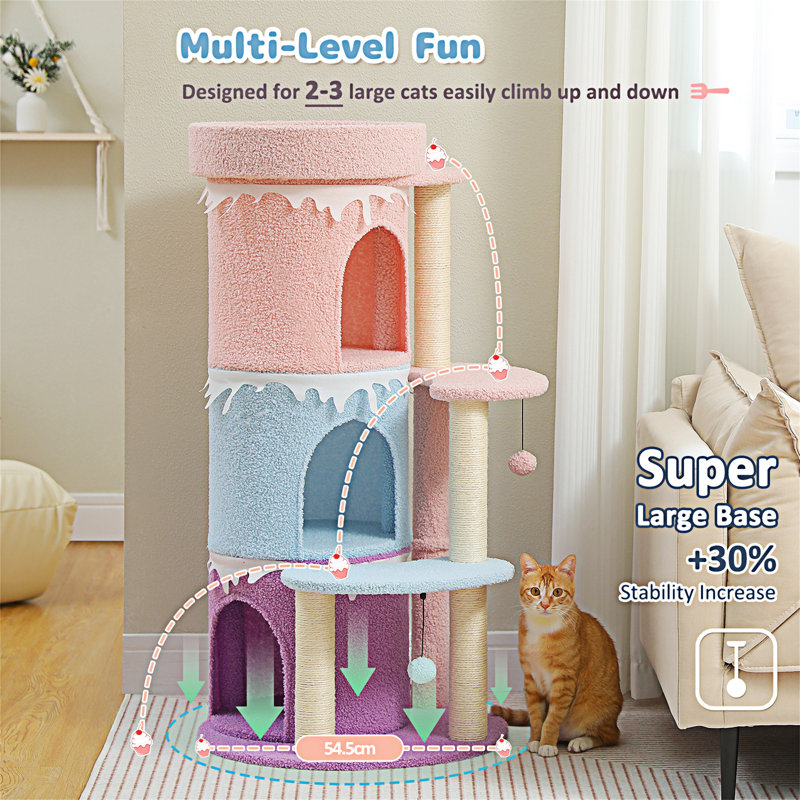 Pink 43'' Multi-Level Cat Tree Tower with Sisal Scratching Posts