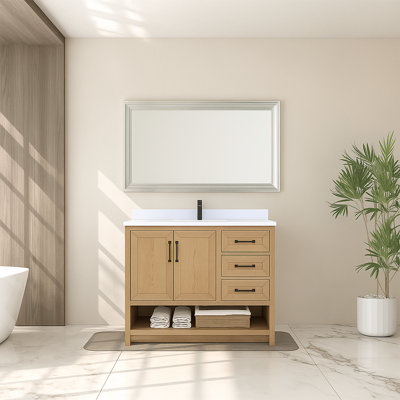 Ensemble de meuble-lavabo simple 42 po avec plateau en pierre blanche Maxbano