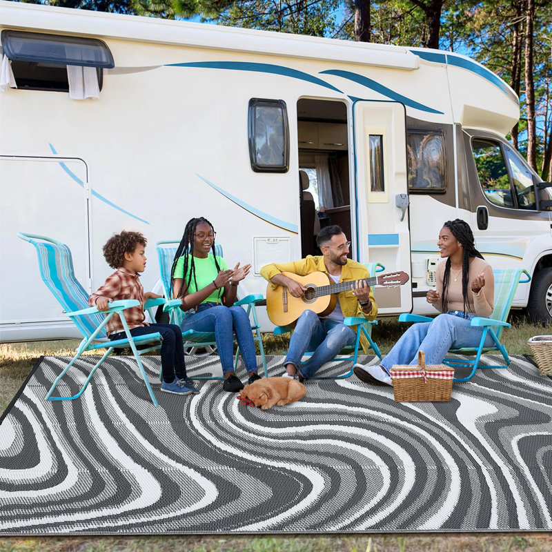 Outdoor Rug Reversible Outdoor Doormat Waterproof, Modern Plastic Straw, Abstract, Mark Resistant, Easy Clean, Portable, Low Pile, for Patio, Deck, Camping, RV
