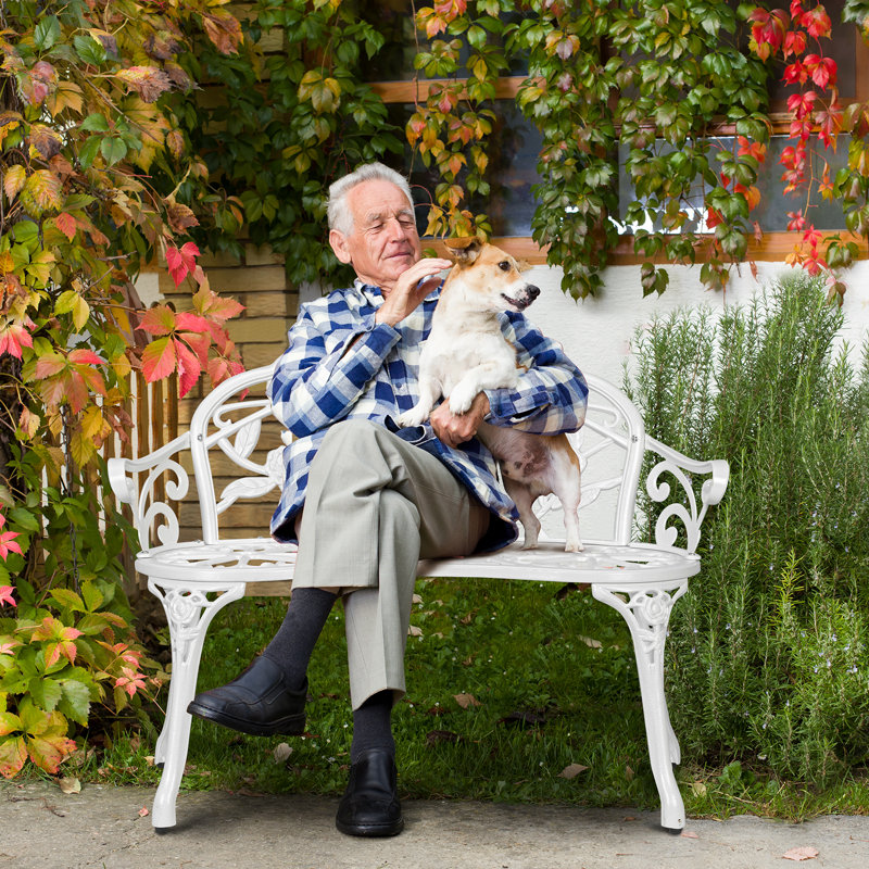 Elegant White Cast Aluminum Patio Bench, White