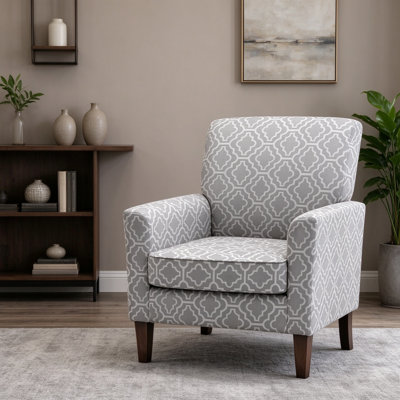 Chaise avec accoudoirs en mélange de polyester à motifs avec structure en bois de bouleau massif et pieds fuselés bruns, chaise d'appoint rembourrée de mousse avec garniture pour le bureau à domicile - Tissu imprimé