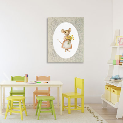 Petite souris sur toile avec fleurs, design par Arlington Prints