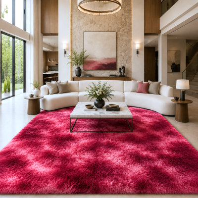Grands tapis à poil long rouge foncé de 6 pi x 9 pi teints à la teinture pour le décor du salon, tapis à poils doux et pelucheux teints à la main pour le plancher intérieur de la chambre à coucher, tapis esthétique pour la maison des enfants