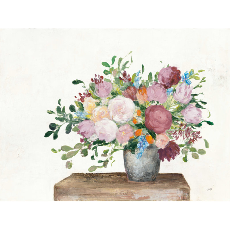 " Farmhouse Bouquet On White " by Julia Purinton, 12" H x 16" W